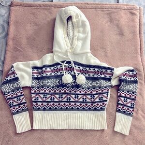 Derek Heart crop sweater with hood and bobble ties